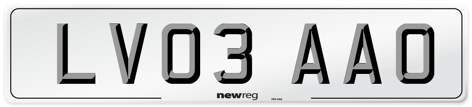LV03 AAO Number Plate from New Reg